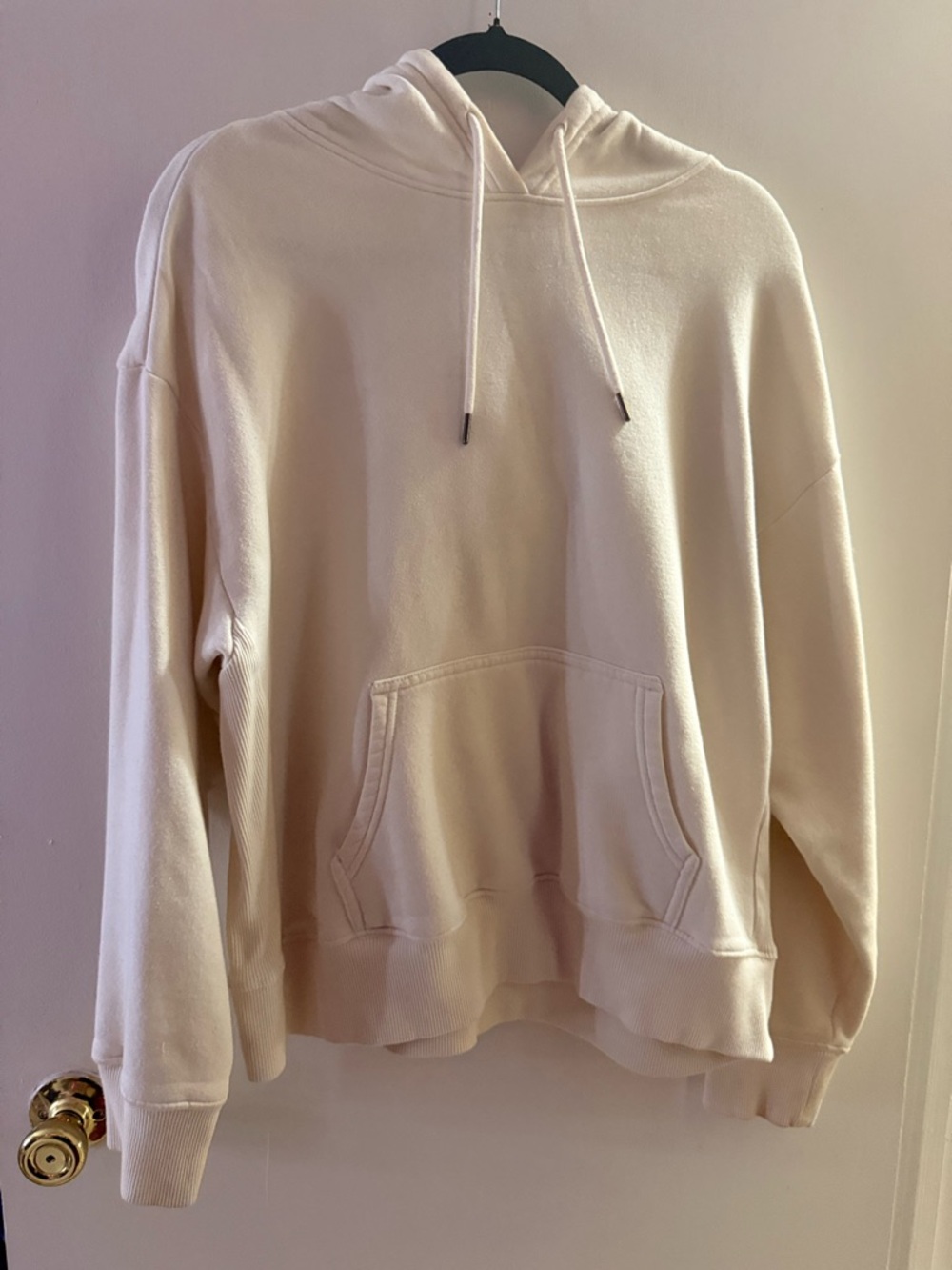 Women's Cream Pullover Hoodie with Kangaroo Pocket